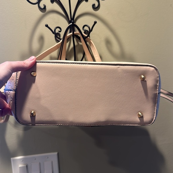 NWT Diophy Handbag Shoulder Bag Purse Cream Green Red Silver Stripes Vegan Tote - Picture 5 of 8